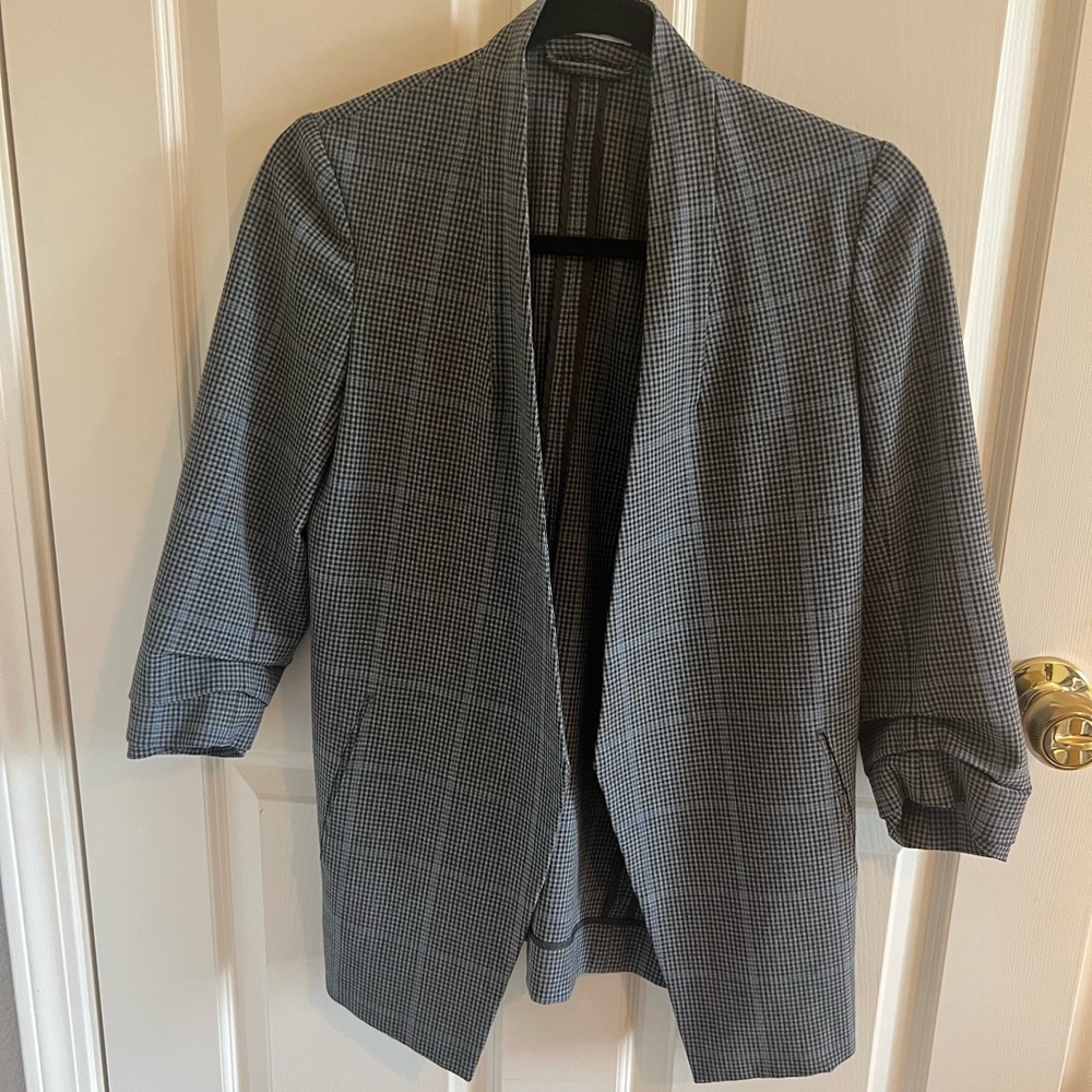 Babaton Gray Checked Open-Front Blazer